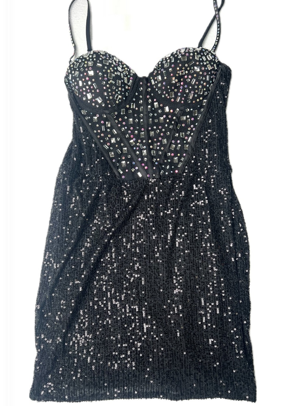 Banjul Black Strapless Sequin Bustier Mini Dress with Embellished Cups
